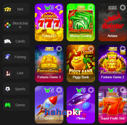 Main screen of Hahapkr game page for PK players